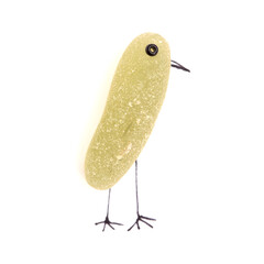 funny little birds made of a piece of seaglass, with sketchily drawn legs and beak, isolated on white background
