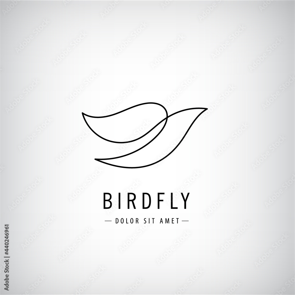 Wall mural Vector one line bird logo, flying silhouette, continuous monoline concept, abstract icon, sign isolated. Use for print, brand, tatoo, art