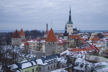 Classic cityscape of old Tallinn on a cloudy March day. Estonia