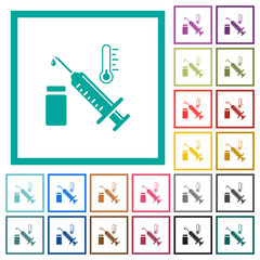 Vaccine storage temperature flat color icons with quadrant frames