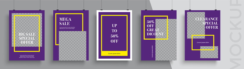 Sale Poster template. Set of bright vibrant banners, posters, cover design templates, social media stories wallpapers