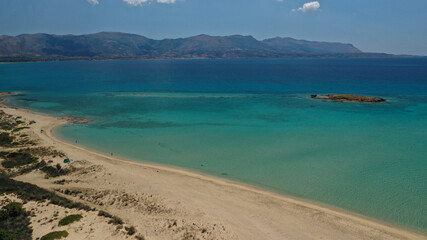 Aerial photo taken by drone of Caribbean tropical exotic island bay with turquoise clear sea sandy beaches resembling a blue lagoon