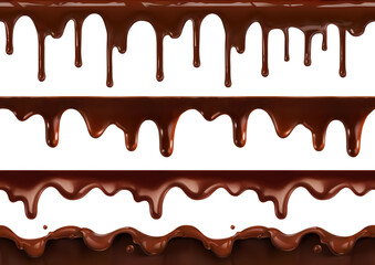 Chocolate melt drip. 3d vector realistic seamless pattern - 440249710