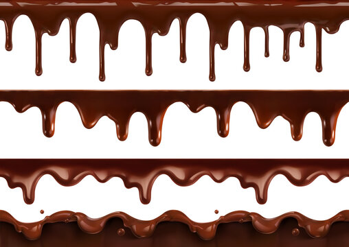 Chocolate melt drip. 3d vector realistic seamless pattern