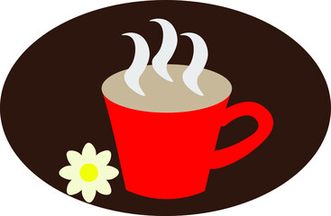 Cup of hot coffee and daisy flower decoration.