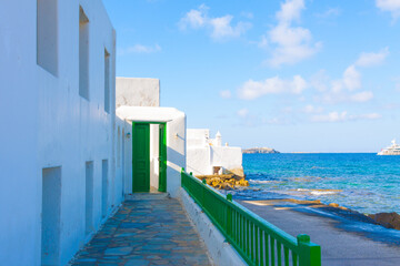 Green Door by sea Mykonos Island Greece Cyclades