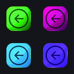 Back Left Arrow Circular Button Outline four color glass button icon