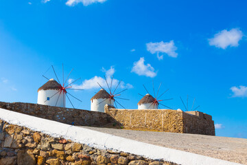 Windmill VIew from lower Ground Mykonos Island Greece Cyclades - 440251373