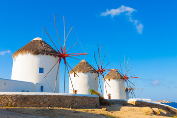 Windmills with blue sky  Mykonos Island Greece Cyclades - 440251530