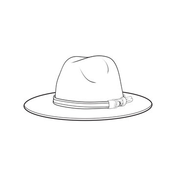 recommend clip art: fedora hat outline drawing vector, fedora hat in a sketch style, fedora hat trainers template outline, vector Illustration.