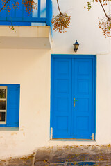 Blue door frame Mykonos island Greece cyclades