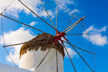 Single windmill closeup detail in Mykonos island cyclades Greece - 440252735