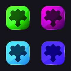 Black Puzzle Piece Rotated Shape four color glass button icon