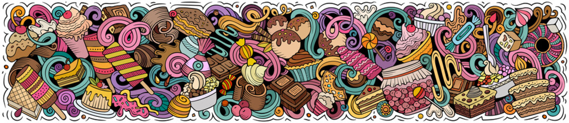 Sweets hand drawn cartoon doodles illustration.