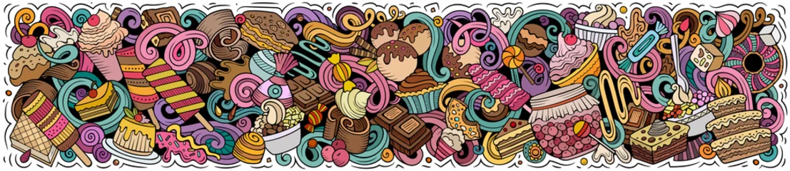 Tuinposter Sweets hand drawn cartoon doodles illustration. © balabolka