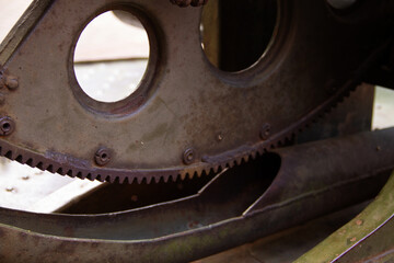 a fragment of the mechanism of old equipment, military weapons