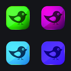 Bird Of Black And White Feathers four color glass button icon
