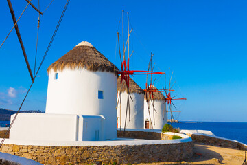 Windmills under deep blue sky Mykonos island Greece Cyclades - 440253514