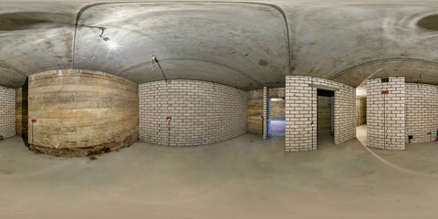 empty room in basement without repair. full spherical hdri panorama 360 degrees in interior room in basement in equirectangular projection