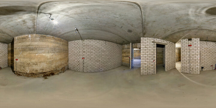 empty room in basement without repair. full spherical hdri panorama 360 degrees in interior room in basement in equirectangular projection