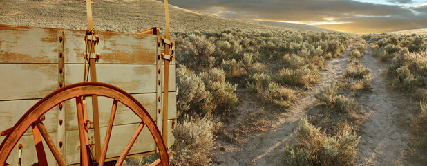 Pioneer wagon on the Oregon trail , USA - obrazy, fototapety, plakaty