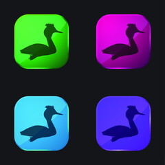 Bird Grebe Shape four color glass button icon