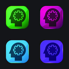 Brain Process four color glass button icon