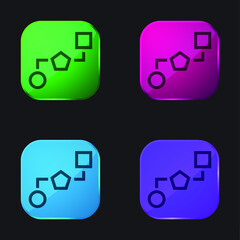 Block Schemes Of Three Geometric Shapes Connected By Lines four color glass button icon