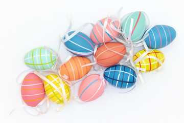 coloured easter eggs shot from above, close up