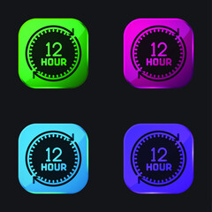 12 Hours four color glass button icon
