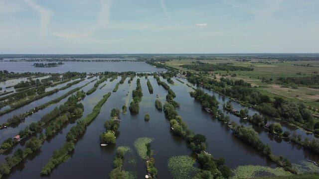 Aerial view of small islands in the Lake Loosdrechtse Plassen, near Breukelen, the Netherlands 
