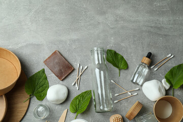 Eco friendly zero waste concept on gray textured background