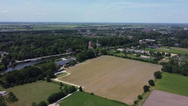 Aerial of castlle Nyenrode and farmland environment in the Netherlands