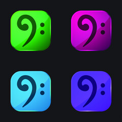 Bass Clef four color glass button icon