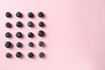 Fresh berry concept with blueberry on pink background