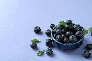 Fresh berry concept with blueberry on violet background