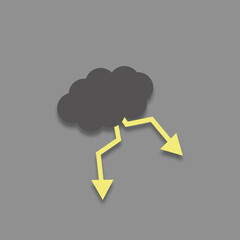 Minimalistic symbol of storm cloud with lightning. Weather transfers. Suitable for web or social networks. 