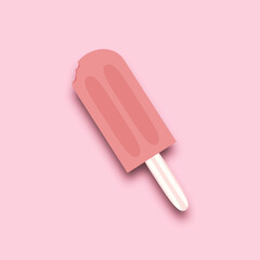 Summer in minimalist style. Bitten pink nanuk on pink background.