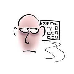 Gloomy man thinks about the hospital