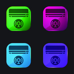 Air Conditioner four color glass button icon