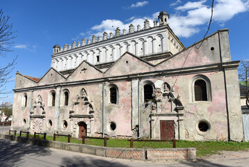 Fototapeta na wymiar Zhovkva Synagogue in the town Zhovkva in Lviv region, Ukraine