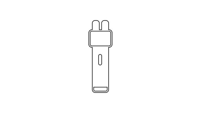 Black line Police electric shocker icon isolated on white background. Shocker for protection. Taser is an electric weapon. 4K Video motion graphic animation