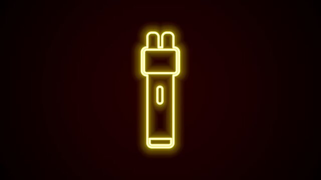 Glowing neon line Police electric shocker icon isolated on black background. Shocker for protection. Taser is an electric weapon. 4K Video motion graphic animation