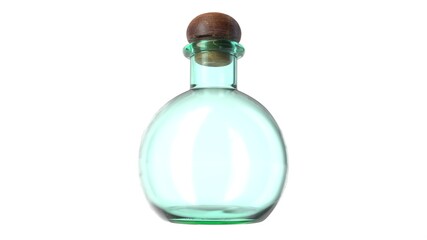 3D illustration of empty glass flask closed with cork stopper.