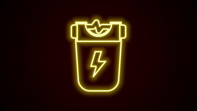 Glowing neon line Police electric shocker icon isolated on black background. Shocker for protection. Taser is an electric weapon. 4K Video motion graphic animation