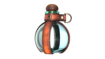 3D Illustration of Leather potion bottle holder isolated on white.