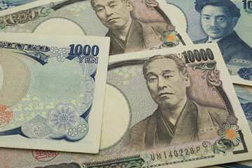 Banknotes of the Japanese yen currency, Business background, Close up