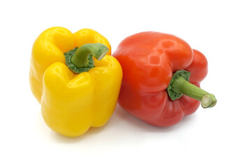 Fresh red and yellow sweet pepper or bell pepper, Spice seasoning, Ingredients for spicy food, Isolated on white background, Cut out with clipping path