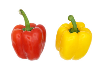 Fresh red and yellow sweet pepper or bell pepper, Spice seasoning, Ingredients for spicy food, Isolated on white background, Cut out with clipping path, Top view