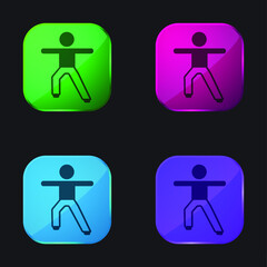 Boy Stretching Arms And Leg four color glass button icon